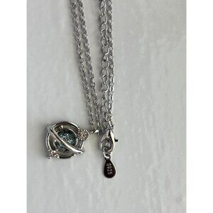 Sterling Silver Planet Necklace With Blue Stone Pendant & Crystal Accents